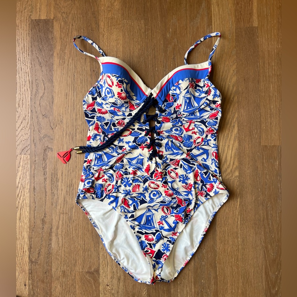 Nanette Lepore Deauville Vamp Sailboat Swimsuit Underwire Bathing Suit size M